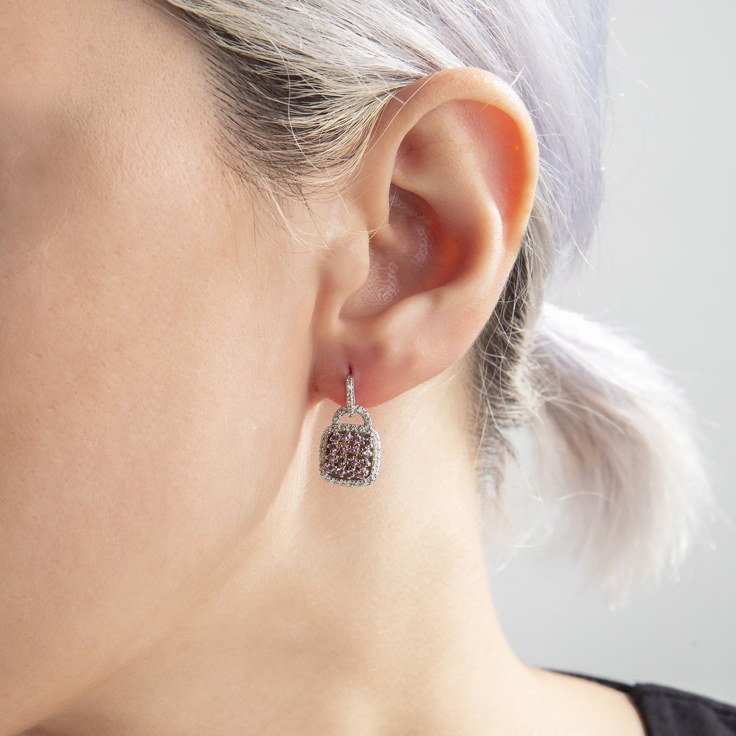 Pink Safirli Baget Küpe